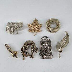 Vintage Brooch Lot Signed Trifari BSK Danecraft Leaf Animal Saxophone Mixed